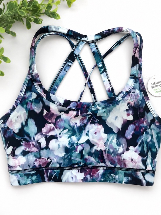 GAIAM Other - Gaiam NWT Floral Strappy Sports Bra XS Medium Support Blue Purple Yoga